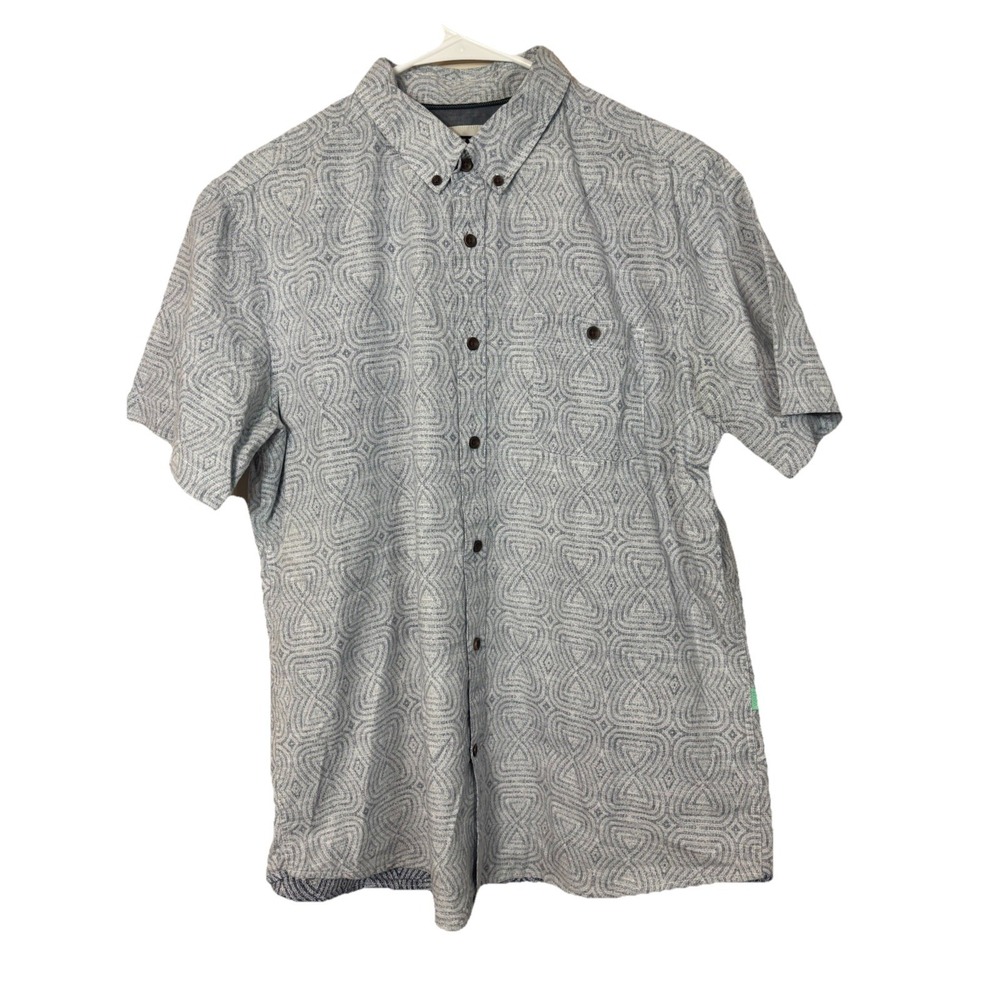 Vissla Men's Short Sleeved Hawaiian Shirt, Size Large Geometric Pattern Blue